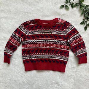 Joe Fresh 6-12M Fair Isle Holiday Sweater Red Navy Reindeer EUC Baby